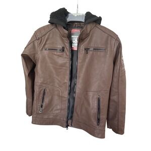 Boys Distortion M 8-10 faux, leather water resistant bomber zip up hoodie jacket